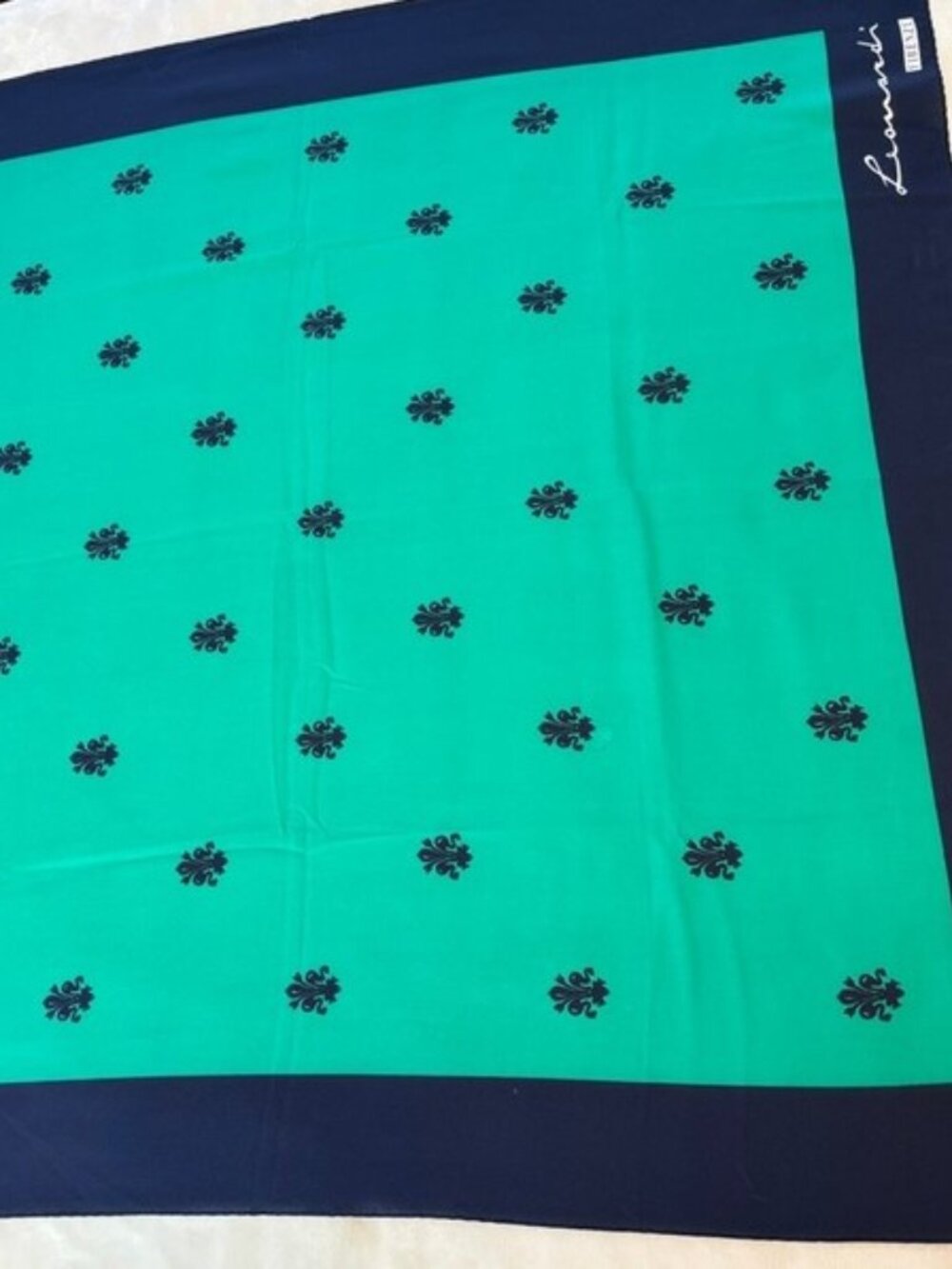 Vintage LEONARDI Firenze Green & Navy Floral Scarf- Oh la la! Italian